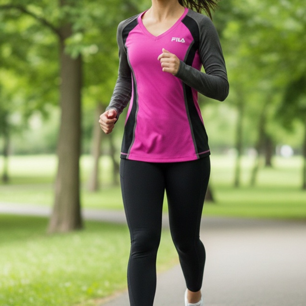 Fila Women's Pink and Gray Long Sleeve Running Top - Women’s XS